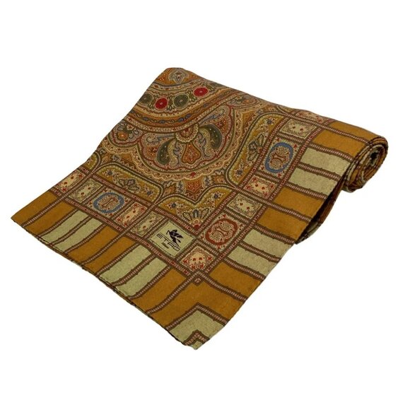 Auth ETRO - Light Brown Red Brown Multi Wool Silk Scarf - Picture 1 of 4